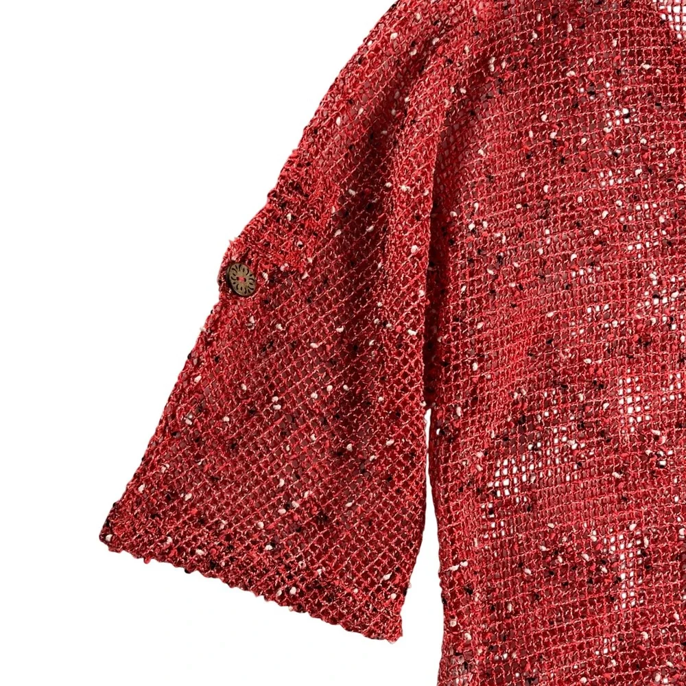 Kalu-B‎ Mesh Knit Cardigan Red Textured Cropped Boho Lightweight M